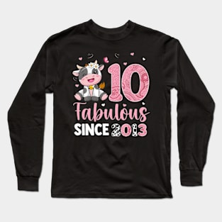 Awesome Since 2013 Cow Print 10Th Birthday Outfit For Girl Long Sleeve T-Shirt